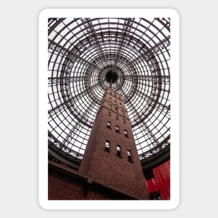 Station building with circular glass ceiling, in Melbourne Central, Australia. Sticker